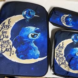 Stitch Moon Back Backpack +lunch Box+pencil Case 