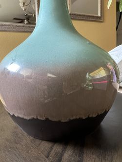 Aqua Green And Brown Ceramic Decorative Vase