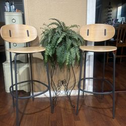 Pair Ikea Modern Bar Height Stools:36” Wood & Metal Like New. Very Good Condition 