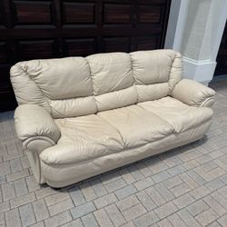 Genuine Beige Leather Sofa. I Can Deliver🚚!