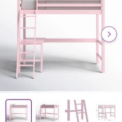 Pink Harold Twin Loft Bed with Built-in-Desk 