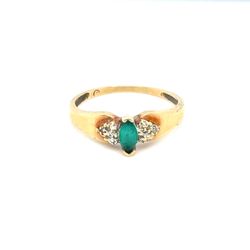 Minimalist 10K Gold Emerald/Diamonds Ring