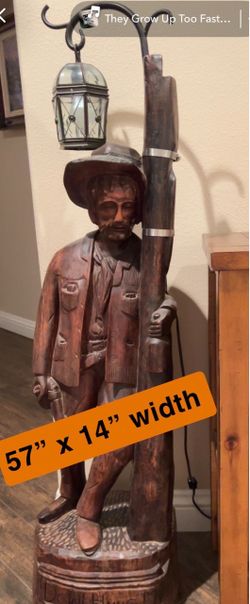 Large Carved Wood Cowboy Figure Floor Lamp