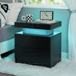 LED Night Stand Modern Nightstands with 2 Drawers LED Bedside Tables Bedroom Night Stand