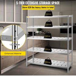Storage Shelf, 5-Tier Storage Shelving Unit, Stainless Steel Garage Shelf, 59.1 x 17.7 x 70.9 inch Heavy Duty Storage Shelving, 661 Lbs Total Capacity