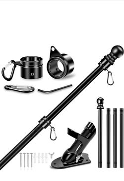 5 FT House Flag Pole Kit, 1" Spinning Thicken Stainless Steel Metal Flagpoles for Outside House Porch Post Wall Mount with 2-Position Flagpole Holder 
