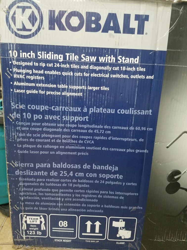 KOBALT 10" SLIDING TILE SAW ITEM 0632874. MODEL KWS S1006 for