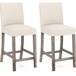 Giantex Bar Stools Barstool Chair Set Of 2 Counter Height Fabric Upholstered Kitchen Home Decor 24.5" JV12046BE