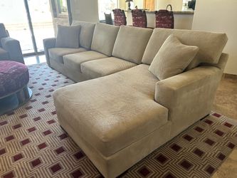 Beige Fabric Sectional Sofa with Chaise