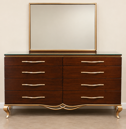 Upscale Canadian Bedroom Dresser with Mirror – Dark Walnut & Gold Accents