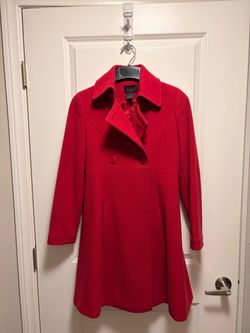 Via Red Double-Breasted Pea Coat