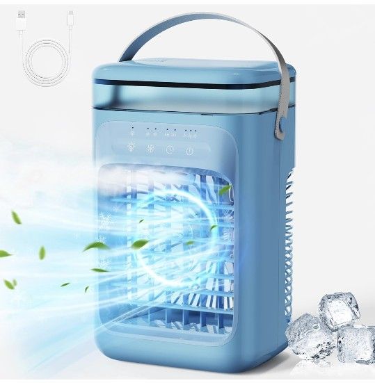 Air Conditioners, 1000ml Evaporative Air Cooler Mini Air Conditioner Portable with 3 Speeds & 4H Timer, Portable AC Unit for Bedroom Room Office (Blue