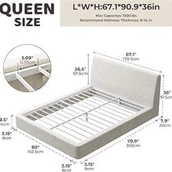 AirFrame Queen Bed Frame with Ergonomic Angled Headboard, 360° Cushioned Platform Bed Frame, Low Profile Minimalist Soft-Frame Bed, No Box Spring Need