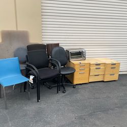 FREE FILE CABINETS, TOASTER OVEN, CHAIRS, DESK CHAIR FLOOR MAT