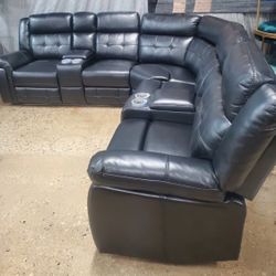 Black Power Sofa Sectional with LED Lights and Storage Cup Holders