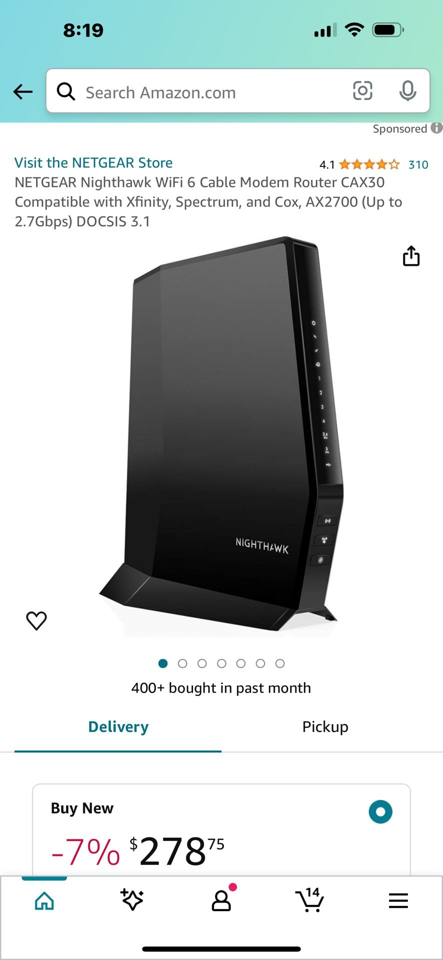 NIGHTHAWK AX2700 WiFi Cable Modem Router