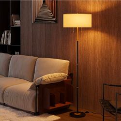 Karjoefar 2-Light Floor Lamp, Mid Century Floor Lamp with White Fabric Shade