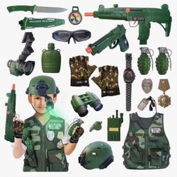 Costume for Kids, Soldier Military Dress up for Boys 3-10, Kids Army Gear Role Play, Halloween Costume Camouflage Set with Vest, Camo Gloves, Hel