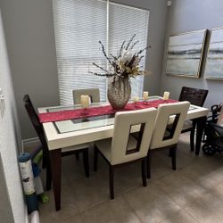 Modern Glass Dining Table Set with 6 Chairs