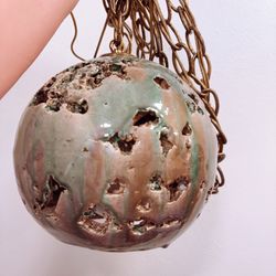 Mid Century Modern Green and Brown Ceramic Swag Pendant Light