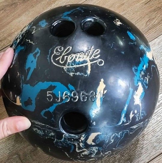 Vintage Ebonite Bowling Ball & Clark Leather Bowling Ball Bag