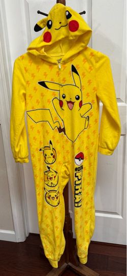 Official Pokémon Pikachu Hooded Fleece One-Piece Pajamas Youth size 12 just $10