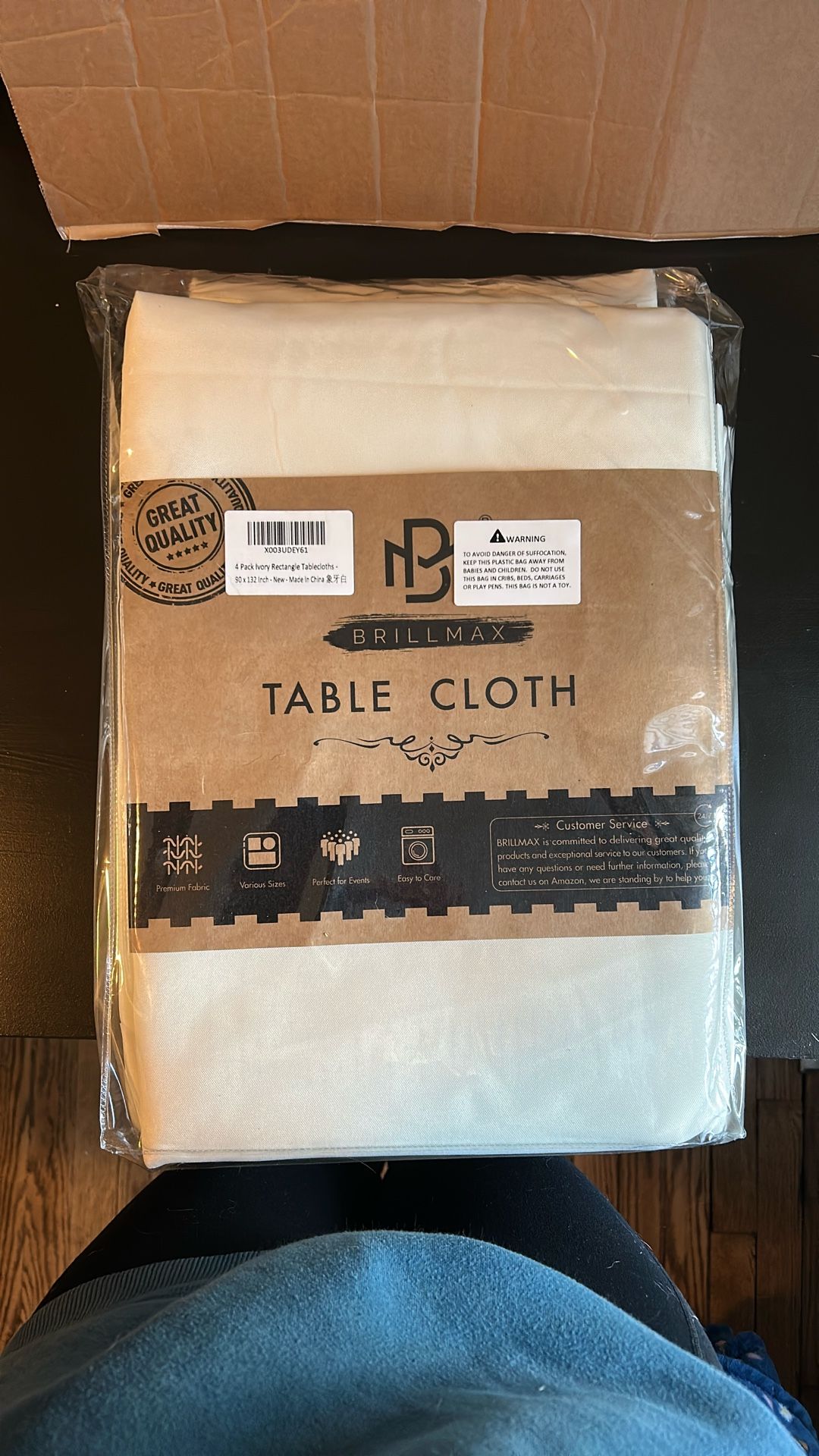4 Pack Ivory Rectangular Tablecloths – 90x132” – New in Packaging