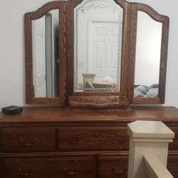 Wooden Dresser with Tri-Fold Mirror, 7 Drawers, & Extra Hidden Storage Compartment