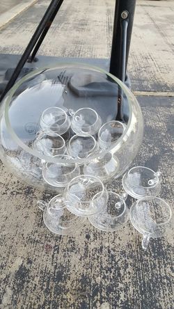 Glass Fruit punch bowl and 12 cups $15