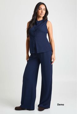 boohoo Maternity Rib Button Down Waist & Trouser Co Ord - Navy (UK16/Large)