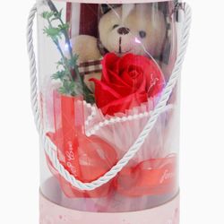 Valentines Day Gifts Mini Bear Led Rose Bouquet Gift Barrel