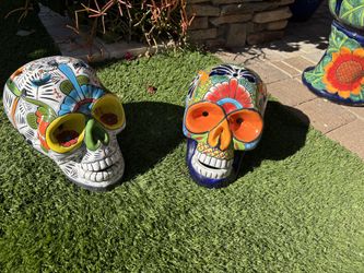 2 Clay Pottery Skulls