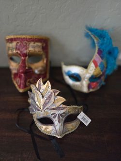 3 styles of 1/3 face masks, elegant styling, new fun $10.00 ea