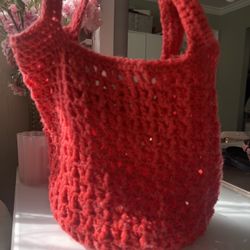 Red Crochet Tote Bag 