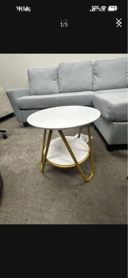SIDE TABLE COLOR: ROSE GOLD AND WHITE H16.5” x16” W  New Still In Box Not Assembly