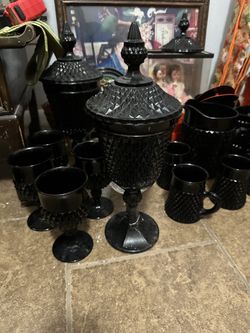 1940 vintage art deco antique black Indiana glass set