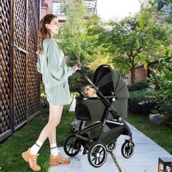 C510 Pet Stroller 3 in 1 Dog Cart for Medium Small Size Dogs, Large Cat Stroller with Detachable Carrier for Puppies, Doggies, Kitties, Bunnies (Olive