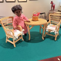 American girl Addy doll With American Girl Doll Brand Wicker Dining Set