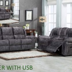 2pc Recliner Set Power with usb