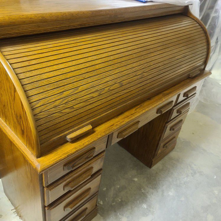Oak Roll Top Desk & Matching Chair