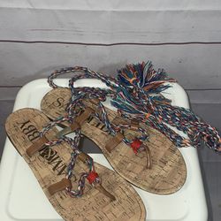 Sam & Libby gorgeous leather and fabric multicolor gladiator sandals