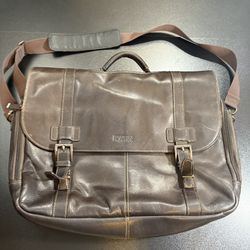 Kenneth cole reaction brown leather crossbody laptop bag office compartments men