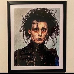 edward scissorhands custom art piece on black frame