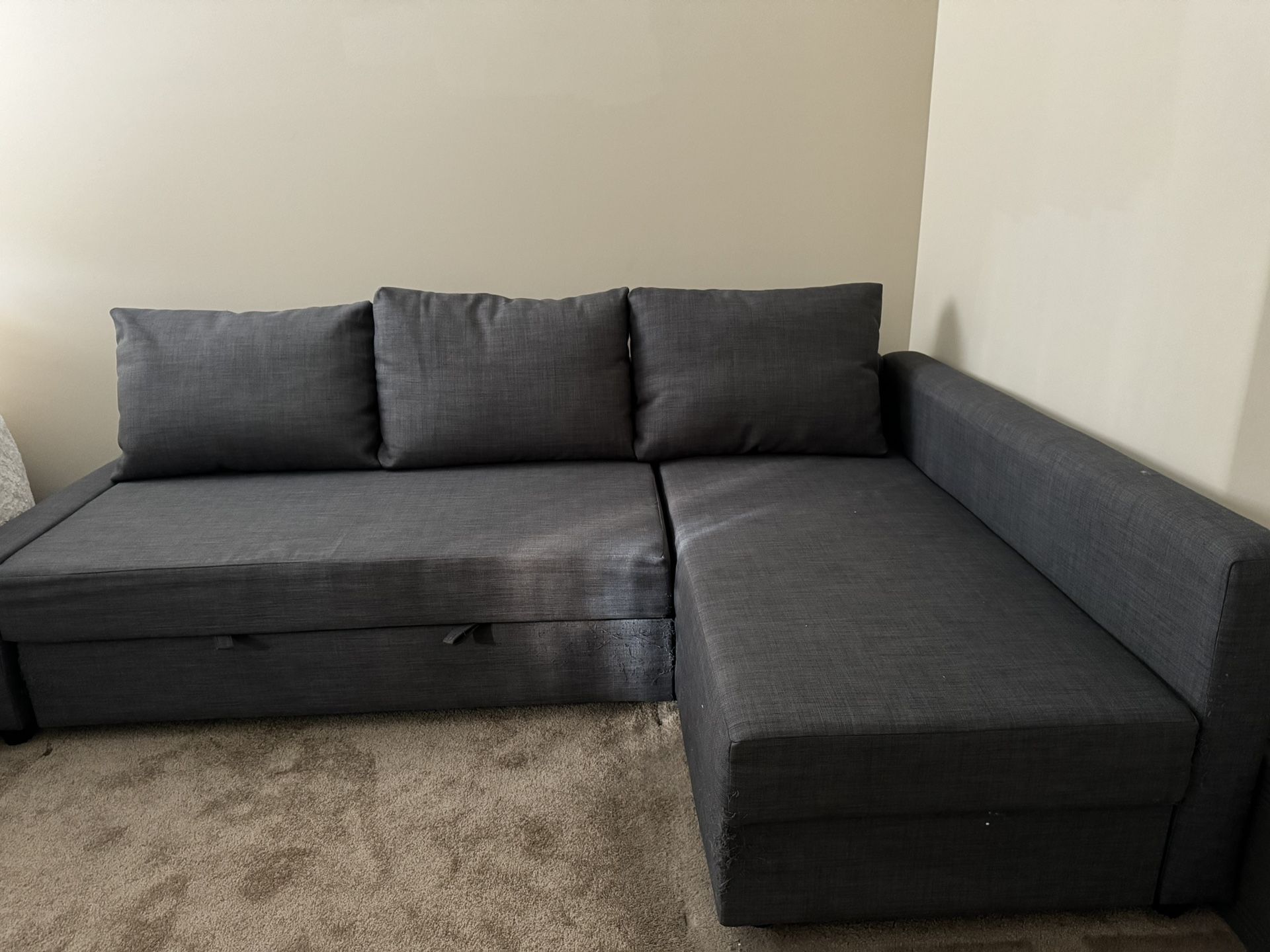 IKEA FRIHETEN Sleeper sectional,3 seat w/storage, Hyllie dark gray