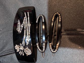 Vintage retro rhinestone black hair barrette clip made in France