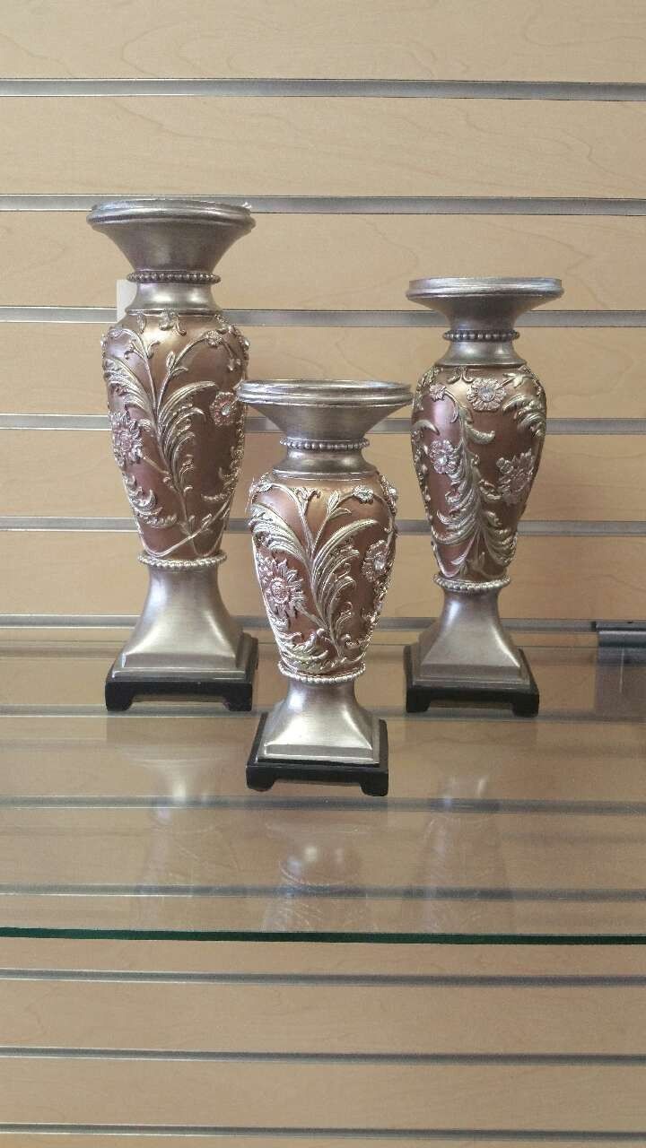 3pc _ Candle Holder set ( NEW ) home, office, house. Pink & Silver