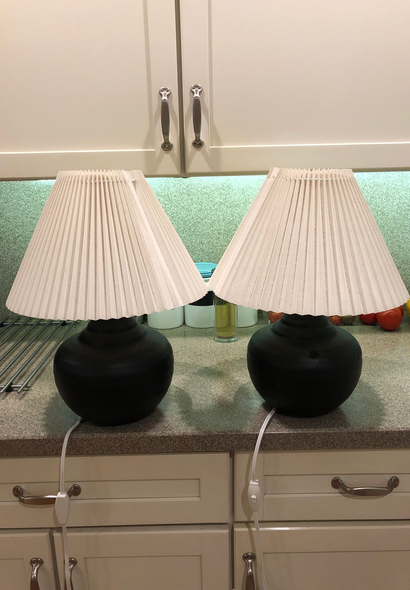 Two IKEA Black Ceramic bade table lamps