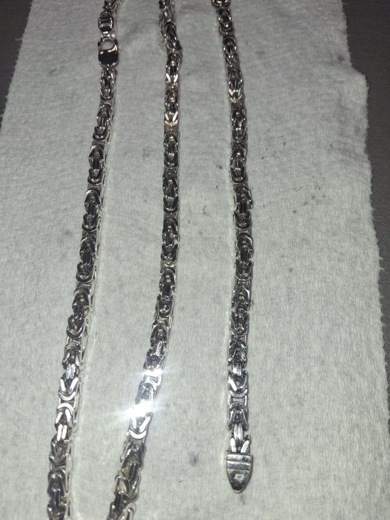 Stlering Sliver Biyzantine Necklace And Bracelet