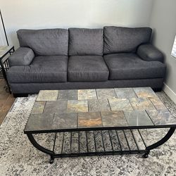 Living Room Set: Couch + Stone Top Coffee & Side Table