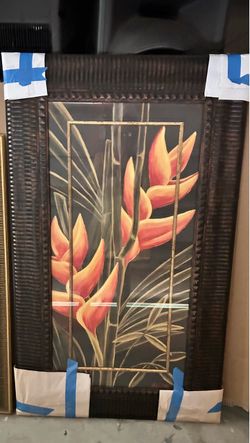 Tropical Floral Wall Art in Dark Frame